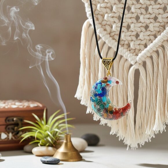 🆕️Mystical Boho-Chic Crescent Moon Trendy Pendant Gemstone Healing Necklace 🌟 - Picture 11 of 13